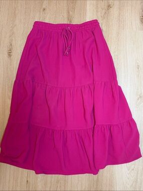 Collection B Tiered Drawstring Midi Skirt - Fuchsia